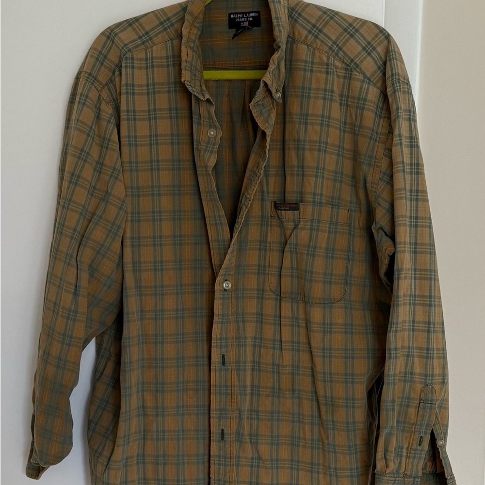Ralph Lauren Blue and Tan Plaid Shirt